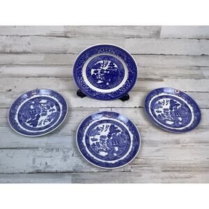 Johnson Bros Blue Willow 6” Dessert Plate & 3 Saucers 5.5” Set England Lot 4